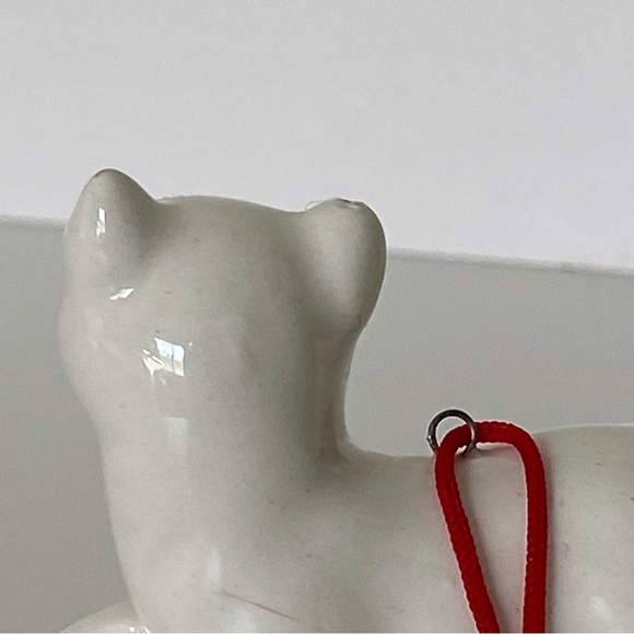 Vintage Ceramic White Cat Christmas Ornament 2.5” Red Bow Kitty Pets - Picture 8 of 13